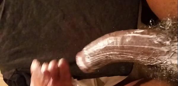  Stroking big black curve cock